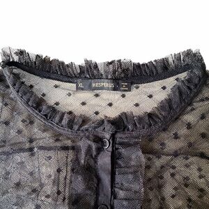 Sheer Lacy Net Ruffled Black Blouse, Whimsigoth Gothic, XL